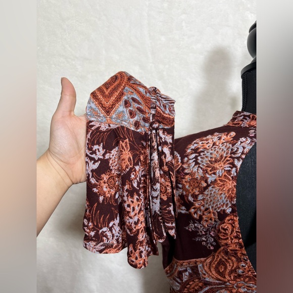 Free People BOHEMIAN Maroon Long Bell Sleeve Mini Dress Size XS - Picture 4 of 9